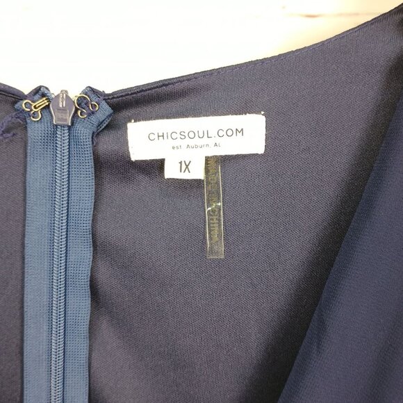 Chicsoul Long Sleeve Navy Blue Ruffle Hem Layered Dress Size 1X - Picture 5 of 8